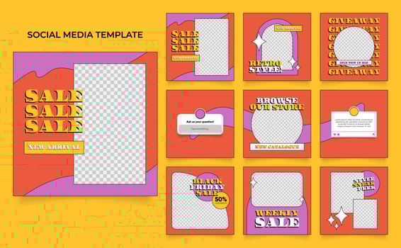 social media template banner fashion sale promotion in retro colorful color vector