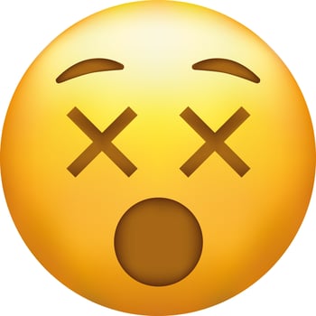Exhausted emoji. Tired emoticon, yellow face with X-shaped scrunched eyes vector
