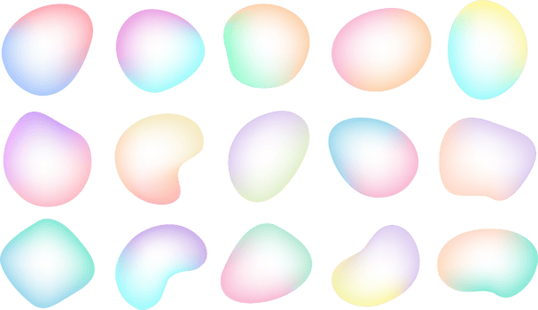 Set of gradient liquid color fluid shapes. Abstract blur free form, iridescent colors effect, isolated objects for design, banner, flyer, business card, poster, web png