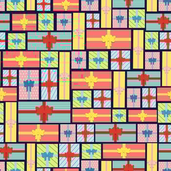 Seamless festive pattern with Christmas gifts. vector