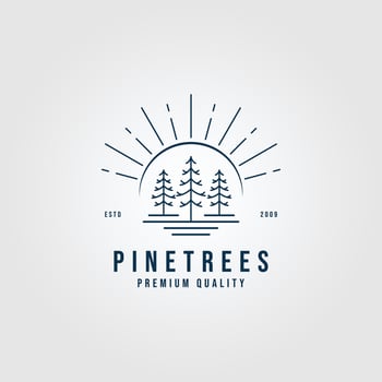 pine tree sun line art  logo  minimalist vector illustration design logo