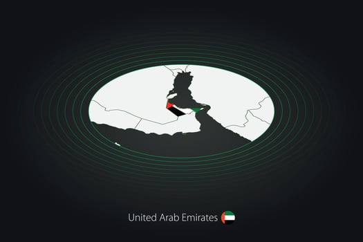 United Arab Emirates map in dark color, oval map with neighboring countries. vector