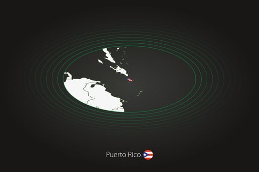 Puerto Rico map in dark color, oval map with neighboring countries. vector