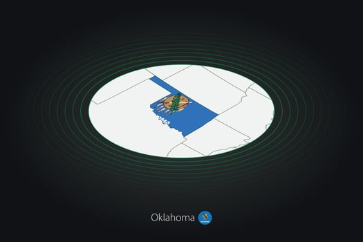 Oklahoma map in dark color, oval map with neighboring US states. vector