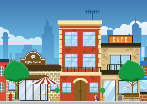 downtown shopping street in clean flat style vector