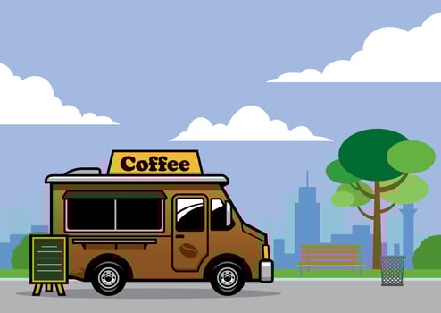 food truck selling coffee on the city park vector