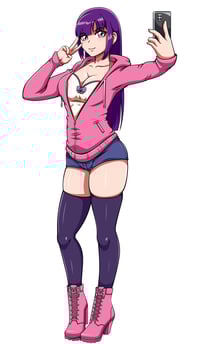Anime Girl Taking Selfie on White vector