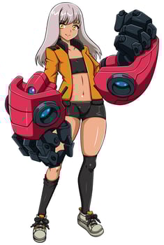 Anime Girl With Robotic Arms on White vector