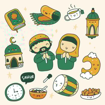 Set of Ramadan Illustration in Cartoon Style vector