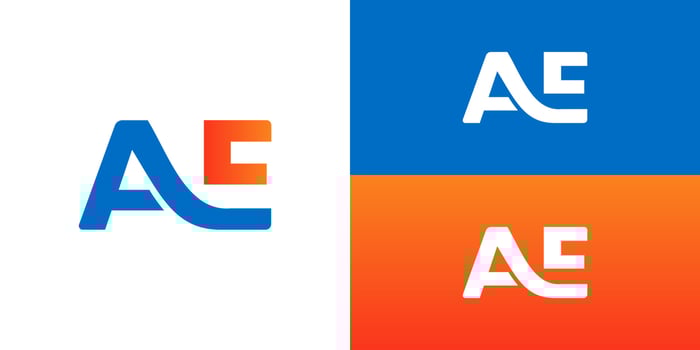 letter AE logo gradient blue orange vector