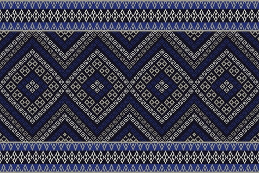 Aztec tribal blue color pattern for border decoration, table runner, etc. Traditional Aztec tribal border geometric square diamond shape seamless pattern use for home decoration elements. vector