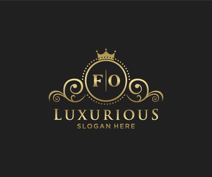 Initial FO Letter Royal Luxury Logo template in vector art for Restaurant, Royalty, Boutique, Cafe, Hotel, Heraldic, Jewelry, Fashion and other vector illustration.