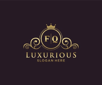 Initial FQ Letter Royal Luxury Logo template in vector art for Restaurant, Royalty, Boutique, Cafe, Hotel, Heraldic, Jewelry, Fashion and other vector illustration.