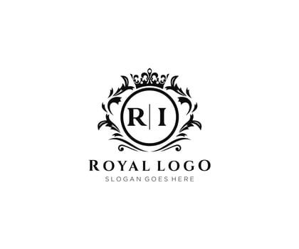 Initial RI Letter Luxurious Brand Logo Template, for Restaurant, Royalty, Boutique, Cafe, Hotel, Heraldic, Jewelry, Fashion and other vector illustration.