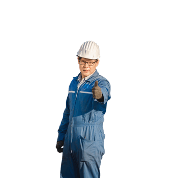 Engineer man, worker in hard hat with showing thumbs up png