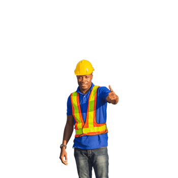 Engineer man, worker in hard hat with showing thumbs up png