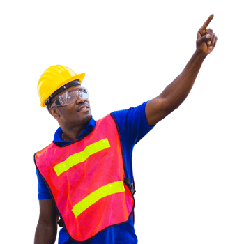 Engineer worker man in hard hat pointing to the sky png