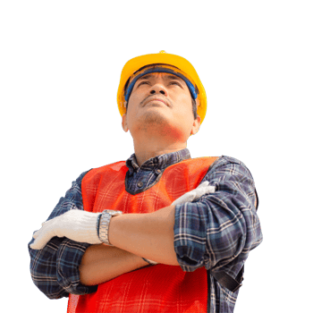 Engineer man, worker in hard hat with arms crossed looking to the sky png
