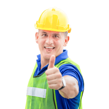 Portrait of worker man in a uniform showing thumbs up, foreman in hardhat, job and occupation concepts png