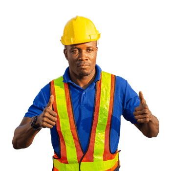 Engineer man, worker in hard hat with showing thumbs up png