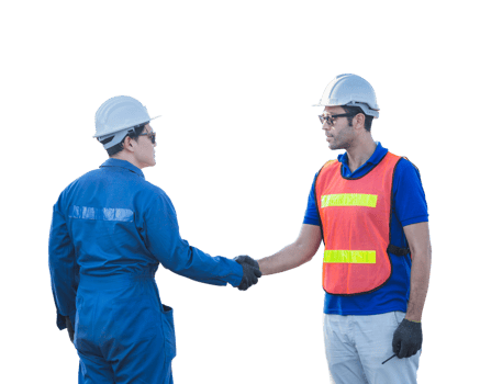Engineer and worker man in hard hat with handshake png