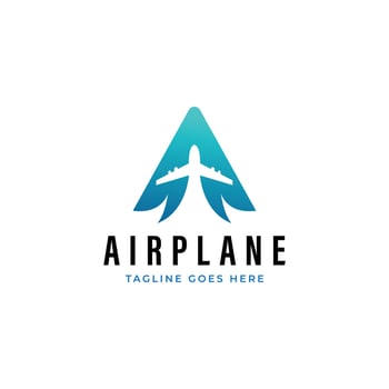 The combination of an airplane logo with the letter A is suitable for travel logos, flights, expeditions, and similar purposes vector
