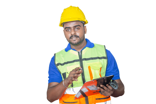 Worker man with clipboard, Man in hard hat png