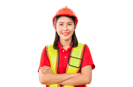 Portrait of young female warehouse worker with arm crossed png