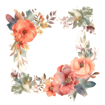 Vintage Floral Frame with Roses, Peonies and Foliage. Perfect for Save the Date Cards and Announcements. PNG Transparent Background