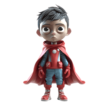 Mighty 3D Boy in Superhero Costume on White Background PNG Transparent Background