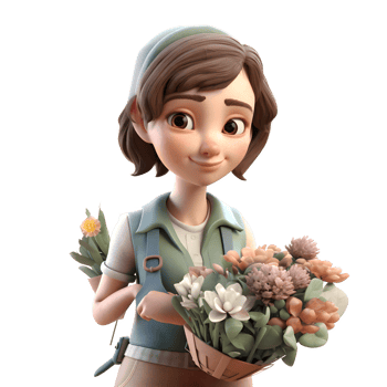 Artistic and Creative 3D Florist Women Imaginative and Colorful Characters for Flower Arrangement Projects PNG Transparent Background