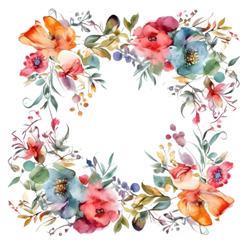 Hand Painted Floral Border with Blush Pink and Peach Flowers. Romantic and Dreamy Design. PNG Transparent Background