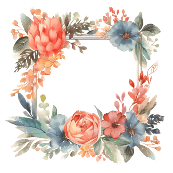 Rustic Floral Frame with Wildflowers and Eucalyptus Leaves. Perfect for Country Chic Weddings. PNG Transparent Background