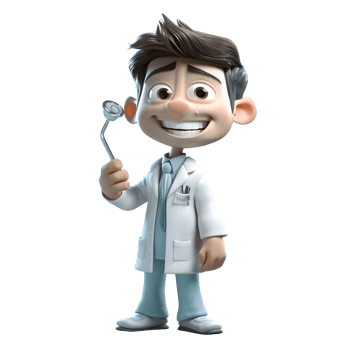 Serious 3D Dentist with Mirror Ideal for Dental Clinic or Dental Equipment Promotions PNG Transparent Background
