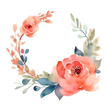 Delicate Floral Wreath with Roses, Peonies and Wildflowers. Hand Drawn Watercolor Design. PNG Transparent Background