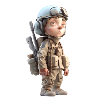 Soldier at Attention 3D Render of Army Man in Uniform on White Background PNG Transparent Background