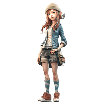 Cute 3D girl with a big grin PNG Transparent Background