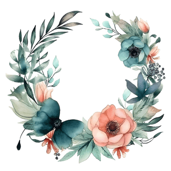 Beautiful Watercolor Floral Frame Design for Wedding Invitations or Greeting Cards. Hand-drawn Flowers and Leaves in Soft Pastel Colors. PNG Transparent Background