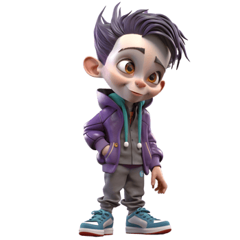 Playful 3D Joker Boy Great For Circus or Carnival Designs PNG Transparent Background
