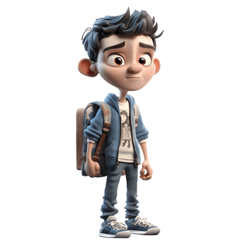 Focused 3D Student boy studying on white background PNG Transparent Background