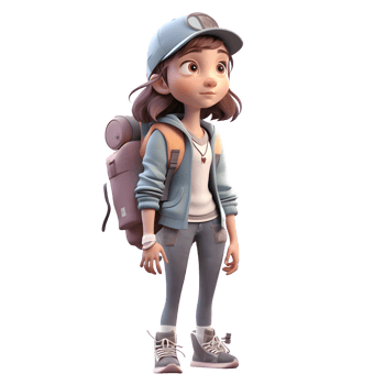 Smart and Cute 3D Girl Student Character PNG Transparent Background