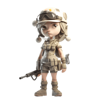 Little Miss Soldier A 3D Cute Girl in Army Uniform PNG Transparent Background