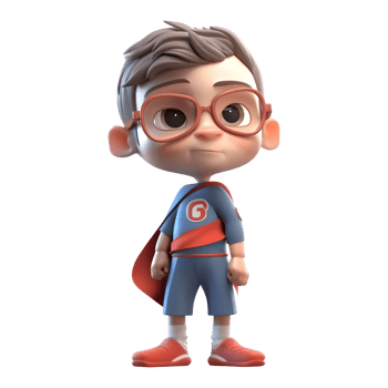 Super Powered 3D Boy in Hero Costume on White Background PNG Transparent Background