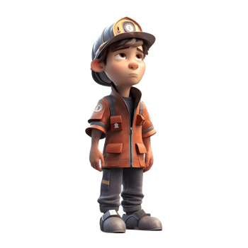 Courageous 3D Firefighter Boy with Gear Great for Fire Safety or Preparedness Campaigns PNG Transparent Background