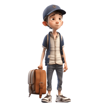 Determined 3D Student boy with crossed arms on white background PNG Transparent Background