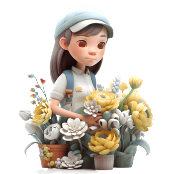 Elegant and Sophisticated 3D Florist Women Classy and Polished Models for High End Floral Gift Shops PNG Transparent Background