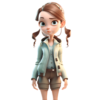Brainy Beauty 3D Cute Girl Student PNG Transparent Background