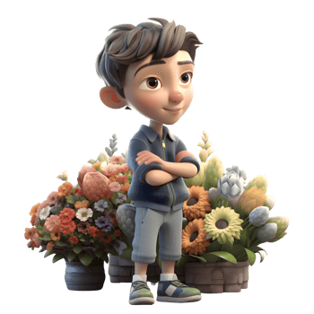 Fresh 3D Florist Boy with Flower Pot Great for Spring or Nature Themed Projects PNG Transparent Background
