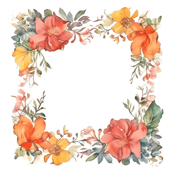 Garden Party Invitation with Floral Frame and Pastel Colors. PNG Transparent Background