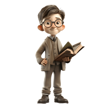 Enthusiastic 3D Student boy with laptop on white background PNG Transparent Background